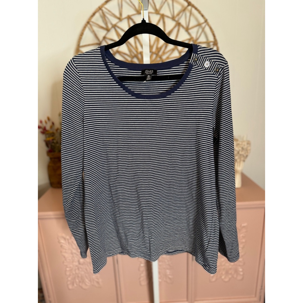 Women's‎ Jones New York Striped Shirt L Navy White